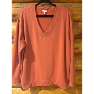 Orvis Classic Collection Womens XXL V-Neck Fleece Sweatshirt Burnt Orange 172041
